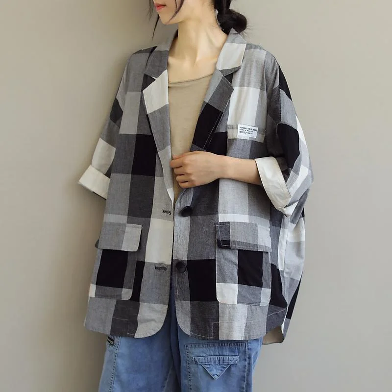 

Женский свободный повседневный клетчатый кардиган в корейском стиле с контрастными пуговицами и длинными рукавами, рубашка, топ