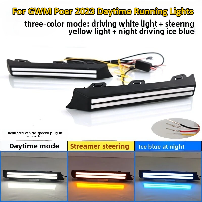 

For GWM Poer Cannon‌ 2023 2024 Passenger Version Car LED Daytime Running Lights Front Bumper Fog Lamp DRL Dymanic Turn Signal