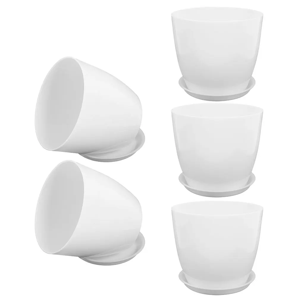 

Round Flower Planters Set White Thickened Garden Pot Saucer Nursery Planter Containers Plastic Potted Succulent chid Indoor