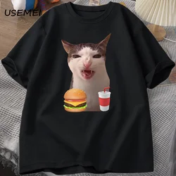Cat Crunching Food Meme T-shirt Women Men Silly T Shirts Funny Cat Eating T-Shirt Cotton Short Sleeve Graphic Tees Streetwear