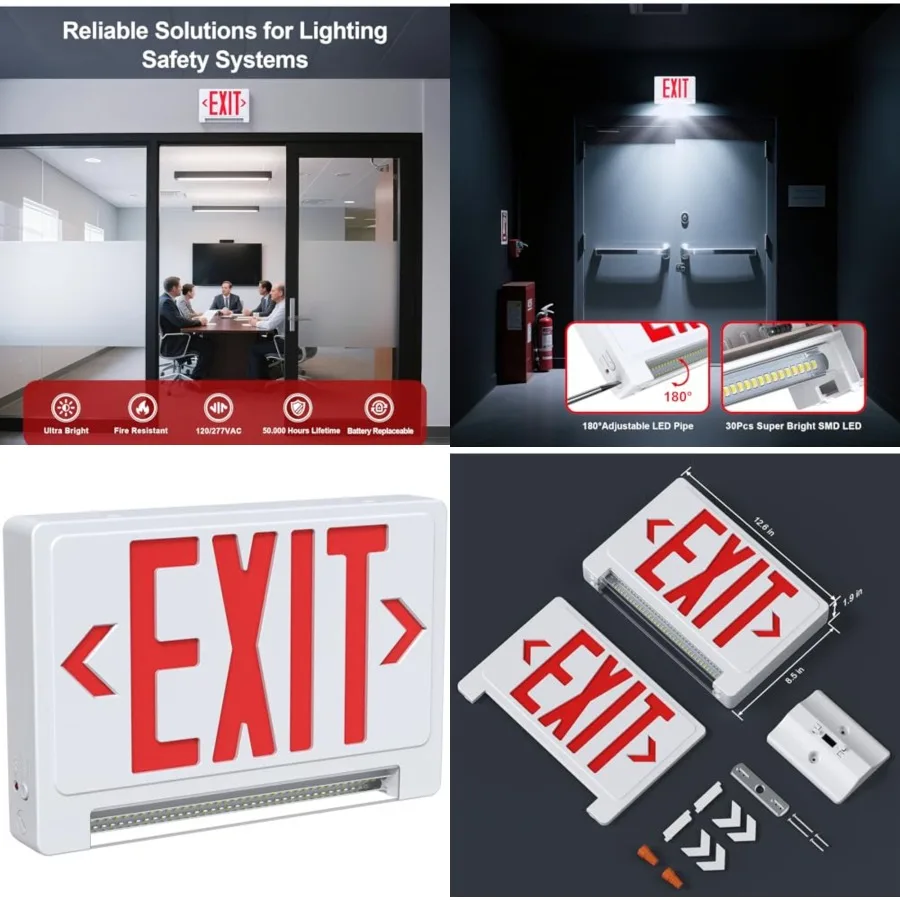 Exit Signs with Emergency Lights Battery Backup, UL Listed Double-sided Exit sign with Adjustable Light Pipe, Hardwired Compact