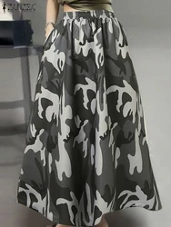 ZANZEA Women High Waist Camouflage Long Skirts Faldas Saia Jupes Vintage Party Work Skirt Stylish A Line Loose Vestido Maxi Robe