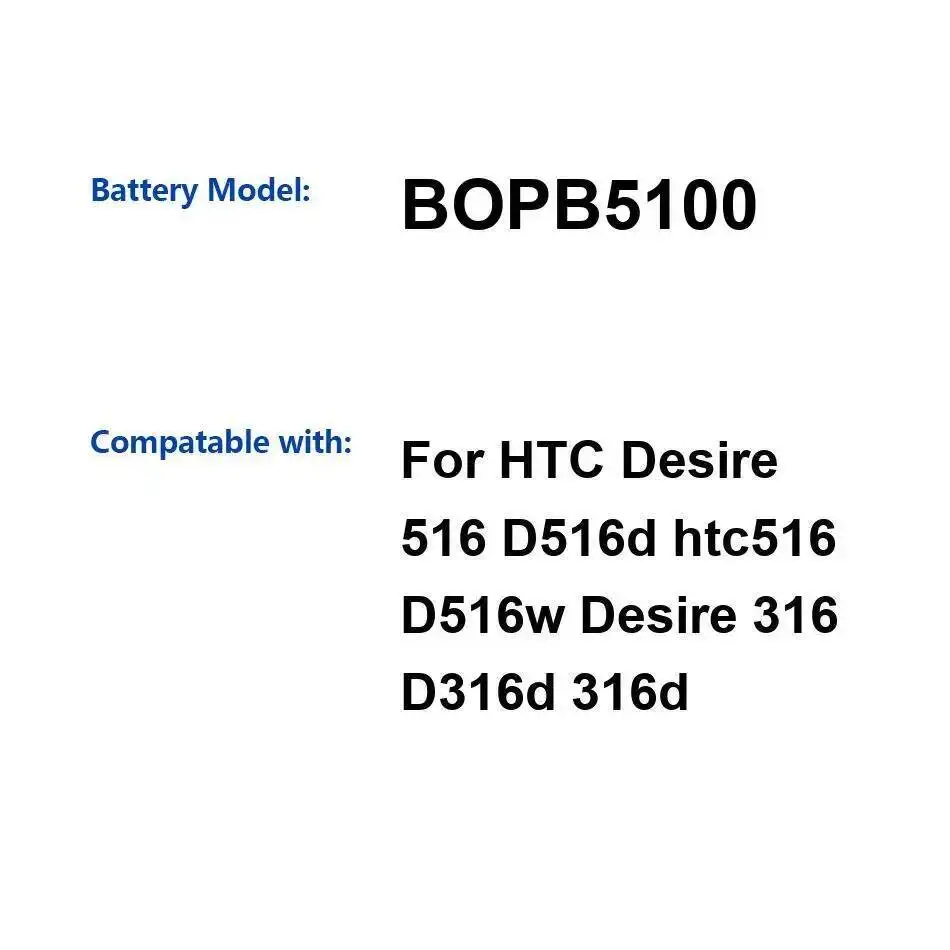 

Прочный аккумулятор мобильного телефона 1950 мАч для Htc Desire 516 D516d Htc516 D516w 316 D316d 316D BOPB5100 долговечный