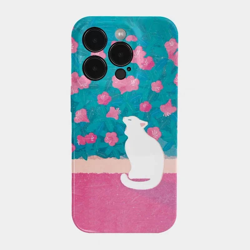 

INS Summer Pink Blue Cute Cat Phone Case for IPhone 16E 15 14 13 Pro Max 12 Mini 11 Pro Plus Protection Ultra Thin Hard PC Cover
