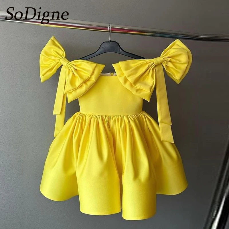 SoDigne A-line Satin Simple Flower Girl Dress Sleeveless Square Collar Skirt Girls Party Dresses 2025 Kid Gown Customized