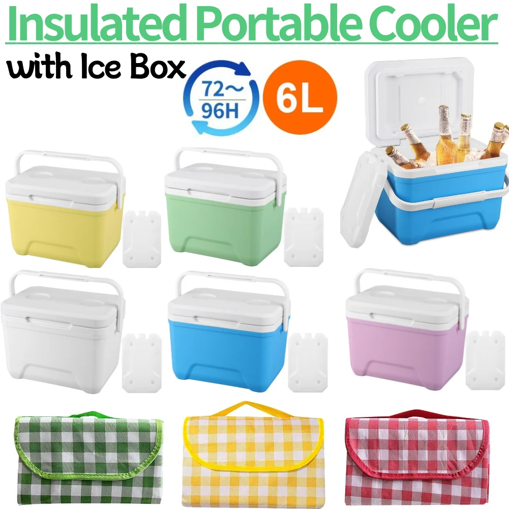 6L Insulated Portable Cooler with Handle Camping Car Refrigerator Heat Preservation 96H Picnic Ice Bucket for Outdoor Tailgating