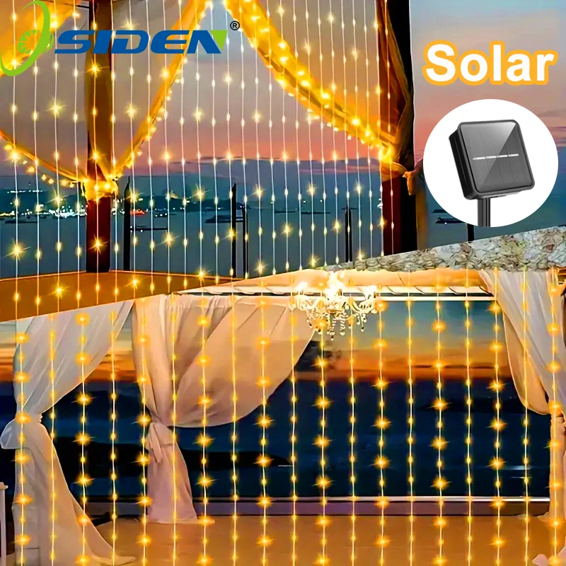 

300 LED Solar Courtyard Curtain Lights Outdoor Waterproof Fairy String Lights With 8 Modes for Garden Window Bedroom Wedding