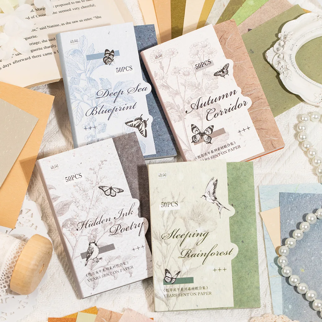 50 sheets/book material paper, vintage art style handmade tent decoration base paper for the Liunian series
