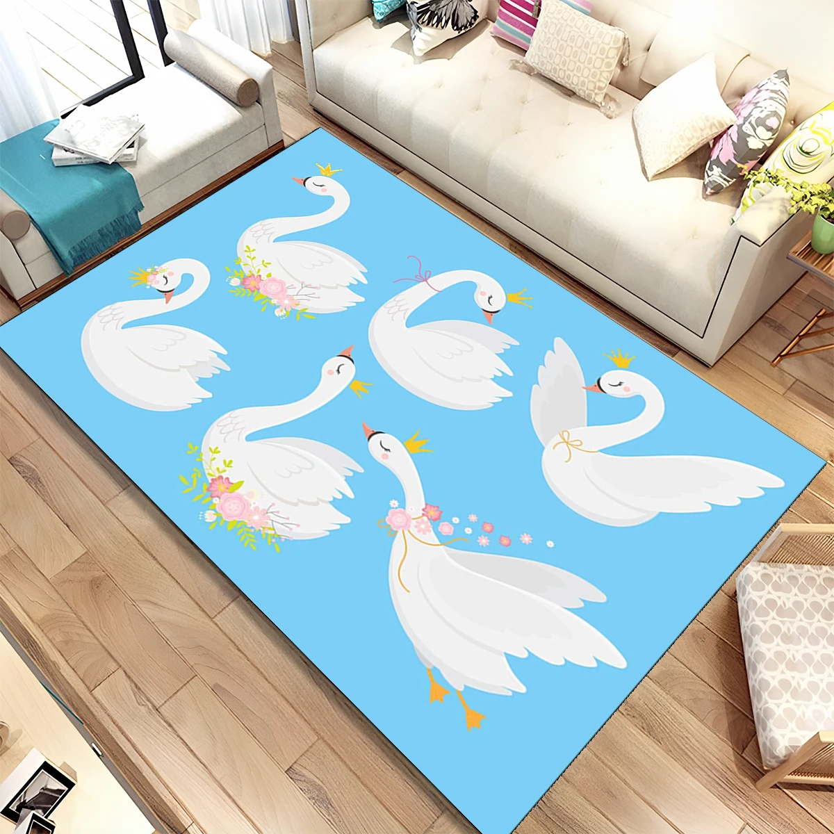 

HD Cartoon Cute Swan Cygnus Area Rug,Carpet Rug for Living Room Bedroom Sofa Doormat Decoration, Kids Play Non-slip Floor Mat 3D