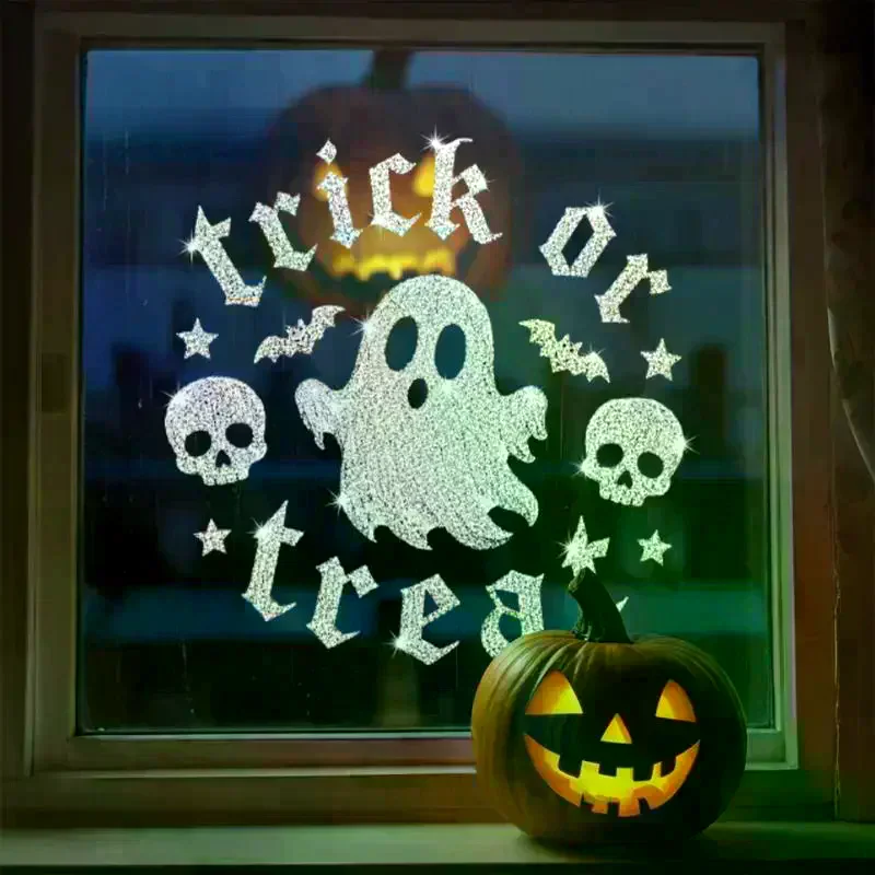 Halloween Window Clings Cute Ghost Bat Spider Patterns: Dual Side Same Color Home Shop Party Decor view 4