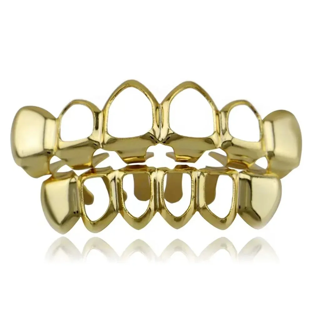 Klassische 4-Hohlzahn-Grillz 6/6 Set Hip-Hop Gold Silber Siebenfarbige Zahnkappen Unisex-Schmuck für Cosplay – Detail 7