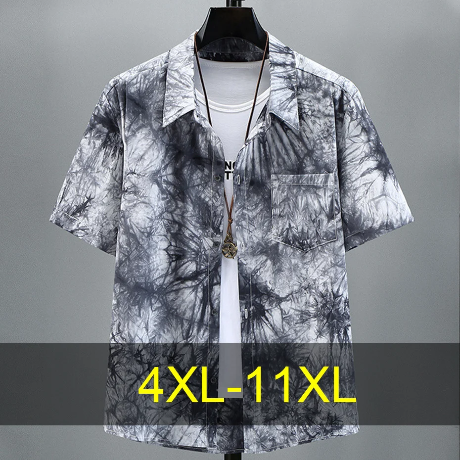 

Tie-dye Shirt Men Summer Short Sleeve Shirts Plus Size 10XL 11XL Fashion Casual Tie Dye Tops Male Summer Shirt Big Size 10XL