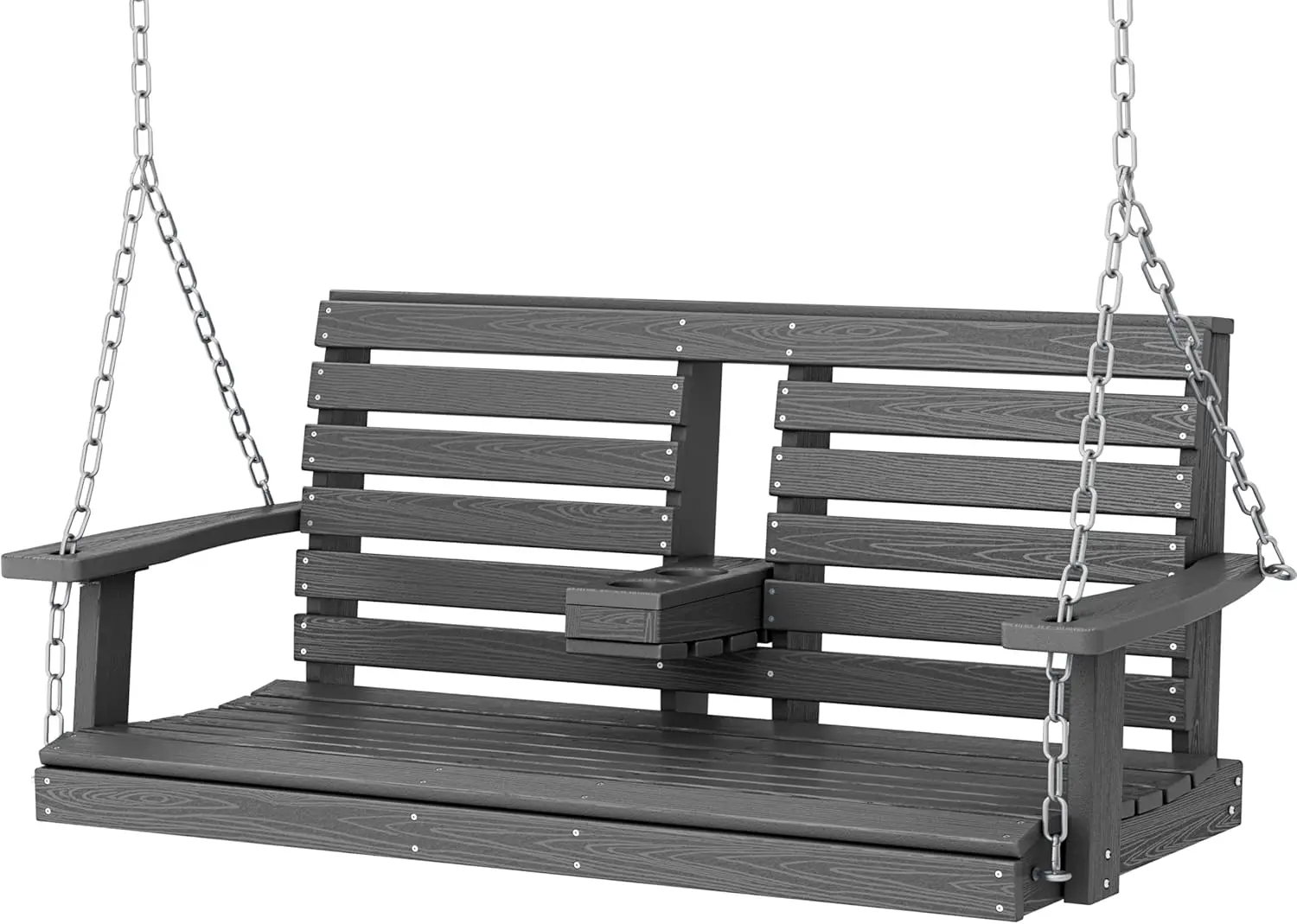 

Outdoor Hanging Porch Swing, 2 Seat Patio Chair With Cup Holders, Waterproof Bench for Courtyard & Garden, 660LBS Weight