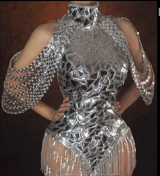 Magic Mirror Car Model Singer wraped Hip Tassel High Fork Performance ropa para mujer