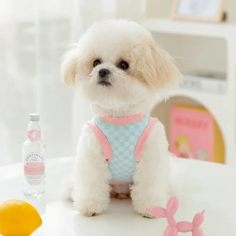 Spring and Summer Dog Color Contrast Checkerboard Two Legged Vest Cat Small and Medium Sized Dog Teddy Pet Clothes Dog Tshirt