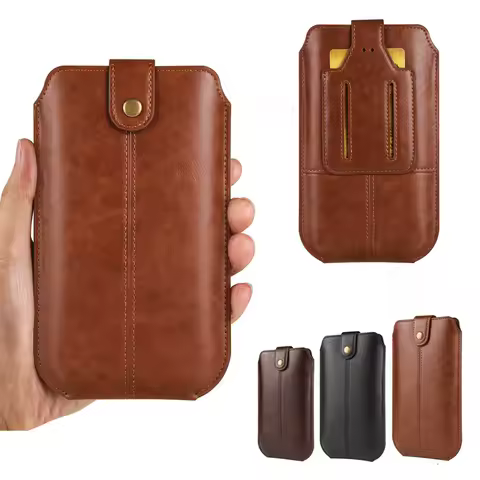Phone Pouch Leather Cover For Samsung S25 Ultra Back Card Wallet Belt Waist Bag Case For Galaxy S22 S21 S20 S23 Plus S10 S9 S24