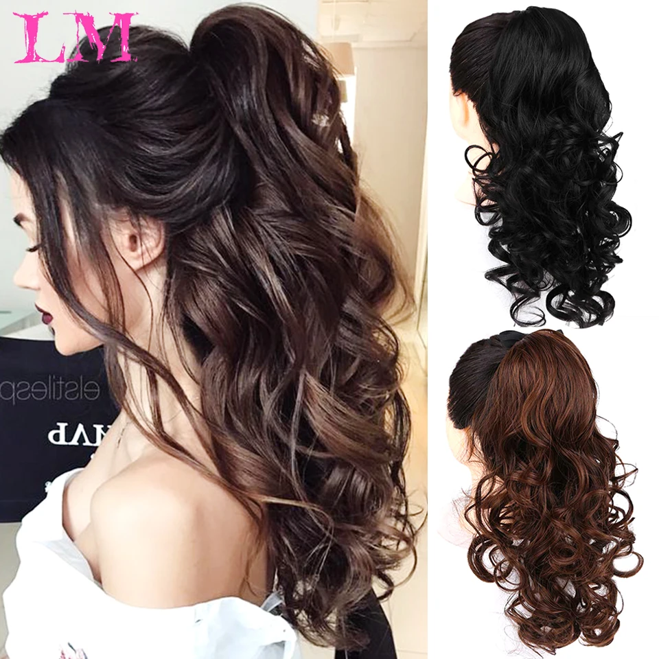 

LM Long Wavy Ponytail Hair Synthetic Extensions Heat Resistant Hair 22Inch Wrap Around Pony Hairpiece for Women