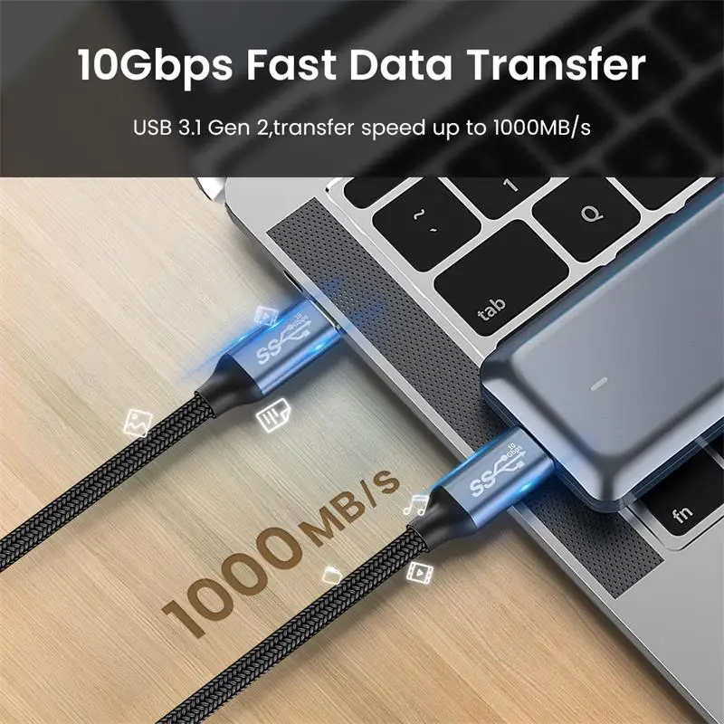 5A 100W USB3.1 Gen2 10GB Data Fast Charging Cable Type-C3.1 PD TypeC To Type-C 10Gbps High Speed Transfer E-Marker Chip 4K HD