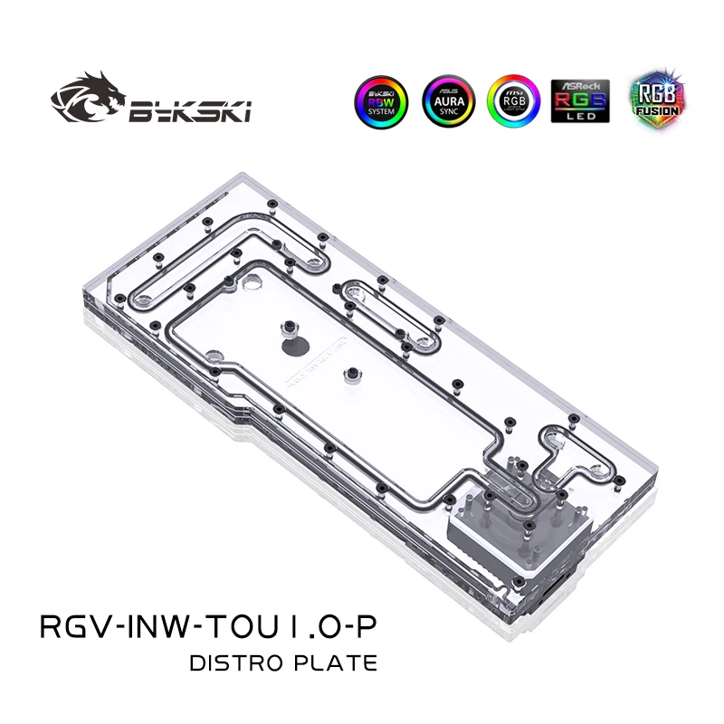 BYKSKI Acrylic Board Water Channel Solution Use for IN WIN TOU1.0 Case for CPU and GPU Block / 3PIN RGB Light / Intead Reservoir