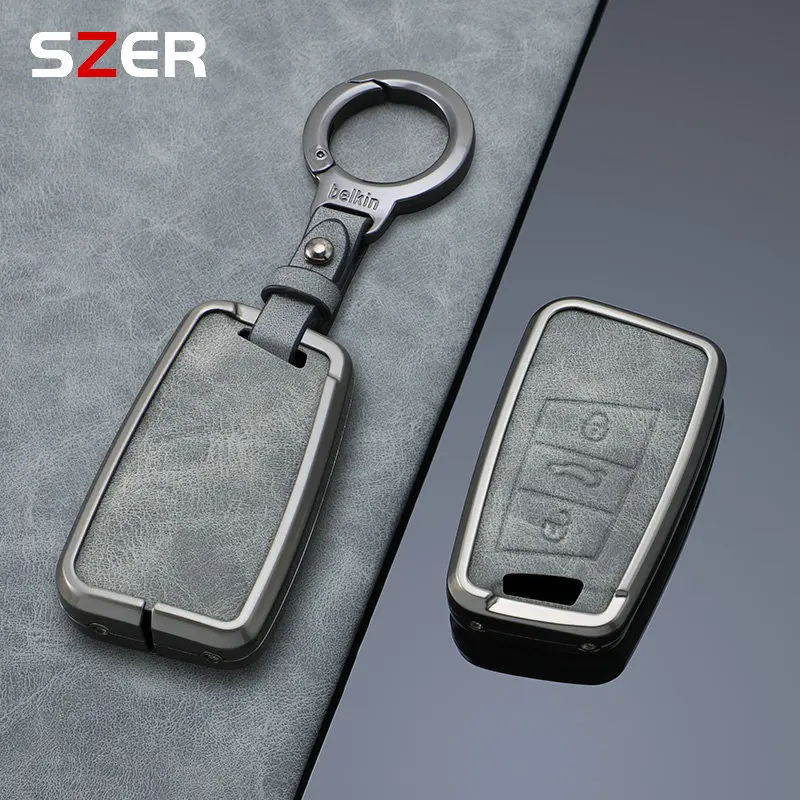 Alloy Leather Car Key Case Cover Bag For VW Volkseagen Passat B8 Magotan For Skoda Superb A7 Kodiaq Seat Shell Fob Keychain