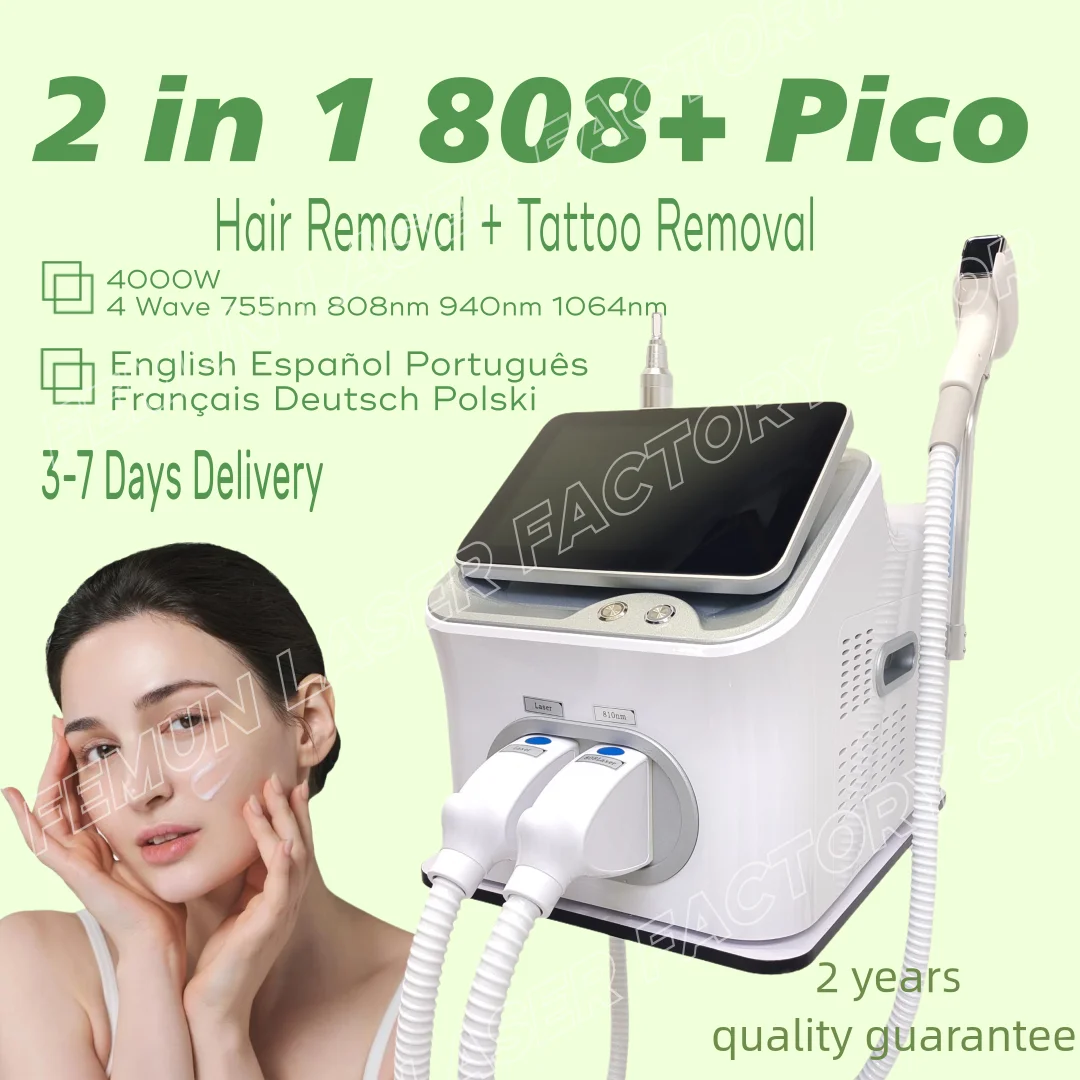 

NEW 2-in-1 Diode Laser Hair Removal Machine Pico Technology 755+808+940+1064nm Suitable for All Skin And Hair Types High-Quality
