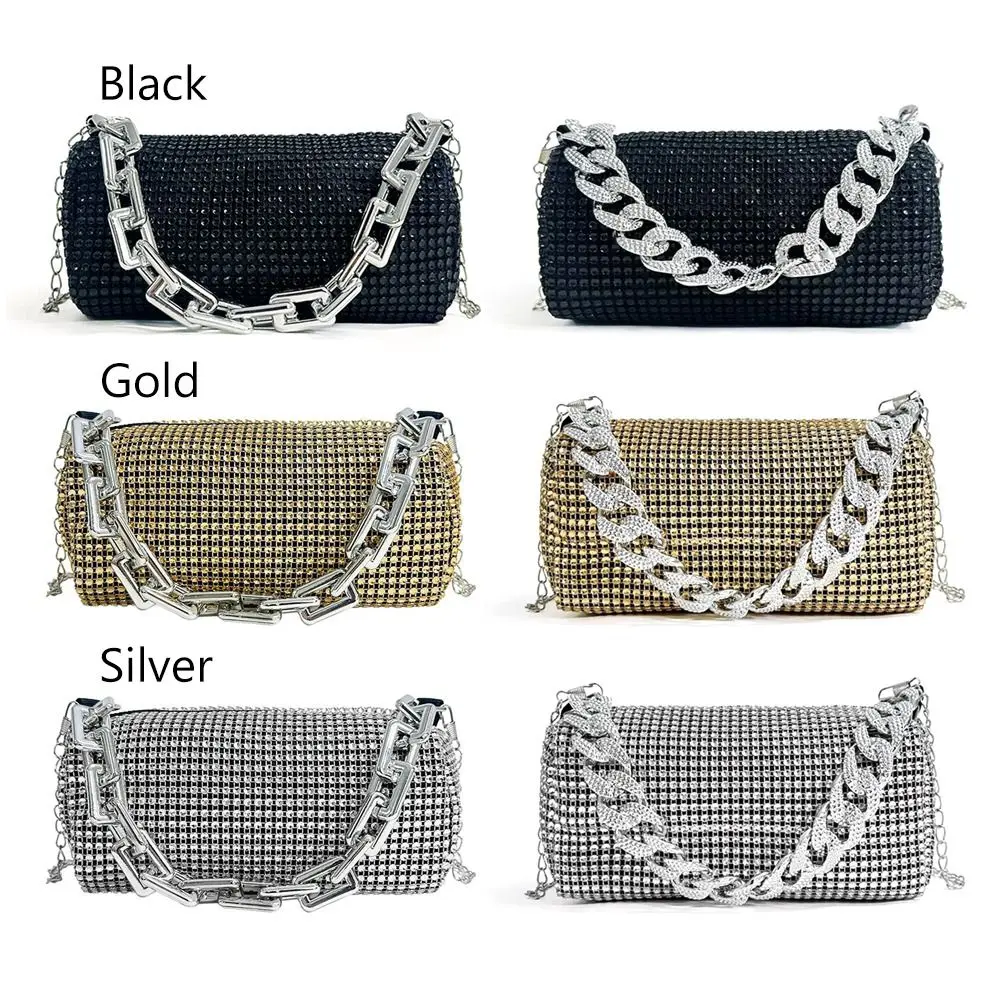 All Diamond Design​​ Shoulder Bag ​​Sparkling Thick Chain Bucket Bag ​​Personalized Color​​ ​Wedding Accessory​​ Underarm Bag