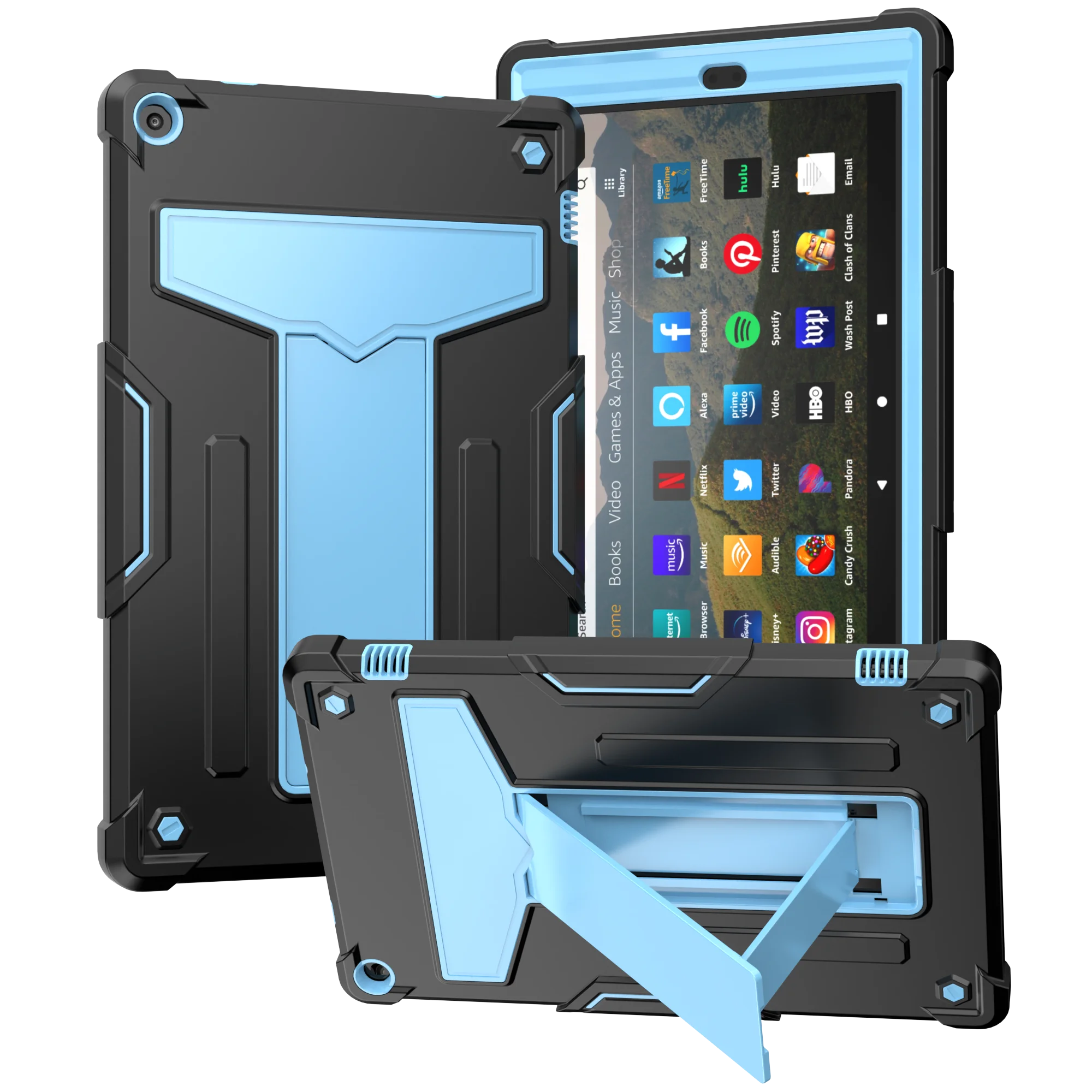 

Чехол для планшета Amazon Fire HD 10 (2017/2019), многоугольная Т-образная подставка, контрастный дизайн, устойчивость к падениям и ударам.