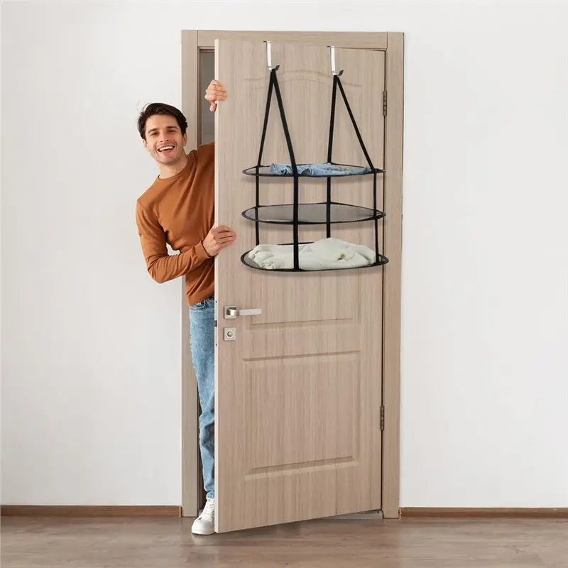 HLZS-2 Pcs 3 Tier Sweater Drying Rack Flat Over The Door Folding Drying Rack For Apartments A
