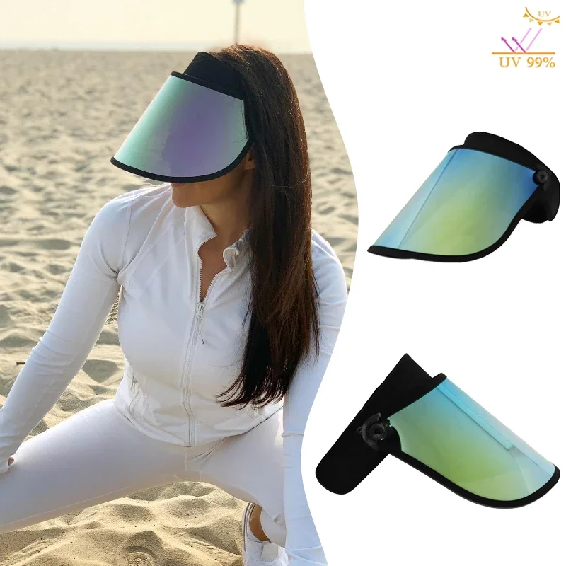 New Fashion Beach Hat Woman with HD Polarized Lenses Outdoor Unisex Sun Protection PVC Golf Caps Empty Top Women's Sun Visor