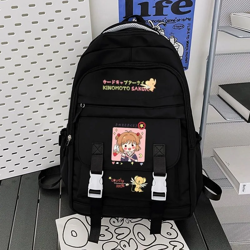 Breathable mesh, Black White Pink Blue, Card Captor Sakura, Kadokyaputa Sakura, Teens School Bags, Anime Backpacks Girls Boys