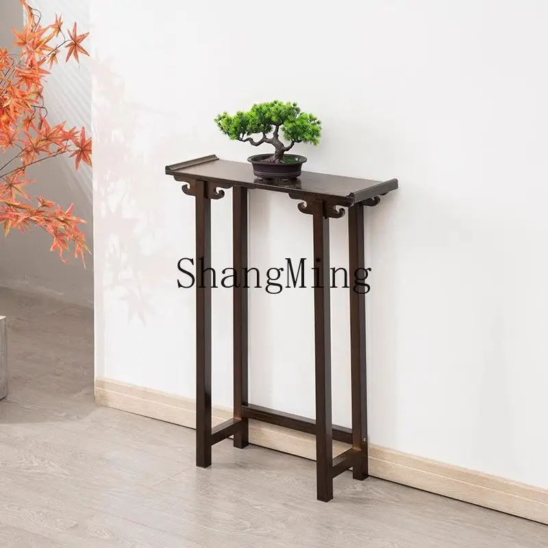 

FG balcony end view flower table new Chinese entrance living room floor type solid wood light luxury shelf