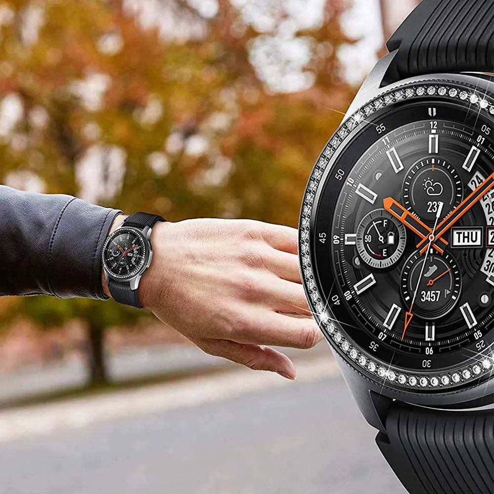 Diamond Bling Bezel For Samsung Galaxy Watch 4 Classic 42mm 46mm/ Gear S3 Frontier Metal Ring Adhesive Cover Anti Accessories