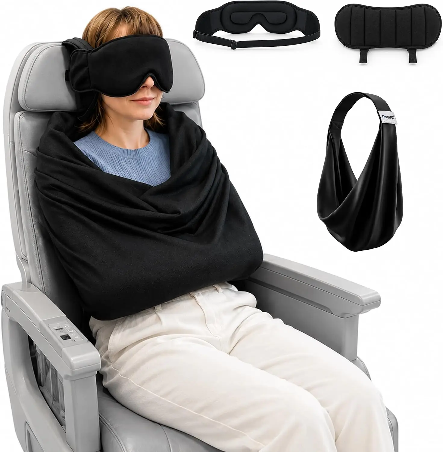 Masque pour les yeux réglable 3-en-1, système de soutien pour le sommeil en avion, oreiller de voyage multi-usage, confortable pour le bureau et la maison, idéal pour les voyages 1