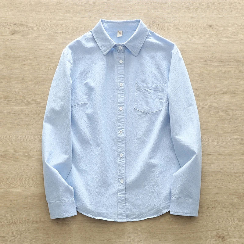 

Basic Solid Color Long Sleeve Shirts Women Spring Summer Turn Down Collar Korean Blouse Woman Wild Single Breasted Stripe Shirt