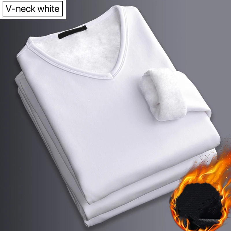 1pcs Men Thickening Velvet Warm Tops Men\'s Winter Long-sleeved Thermal Underwer Male V-neck Fashion T-shirt M-4XL
