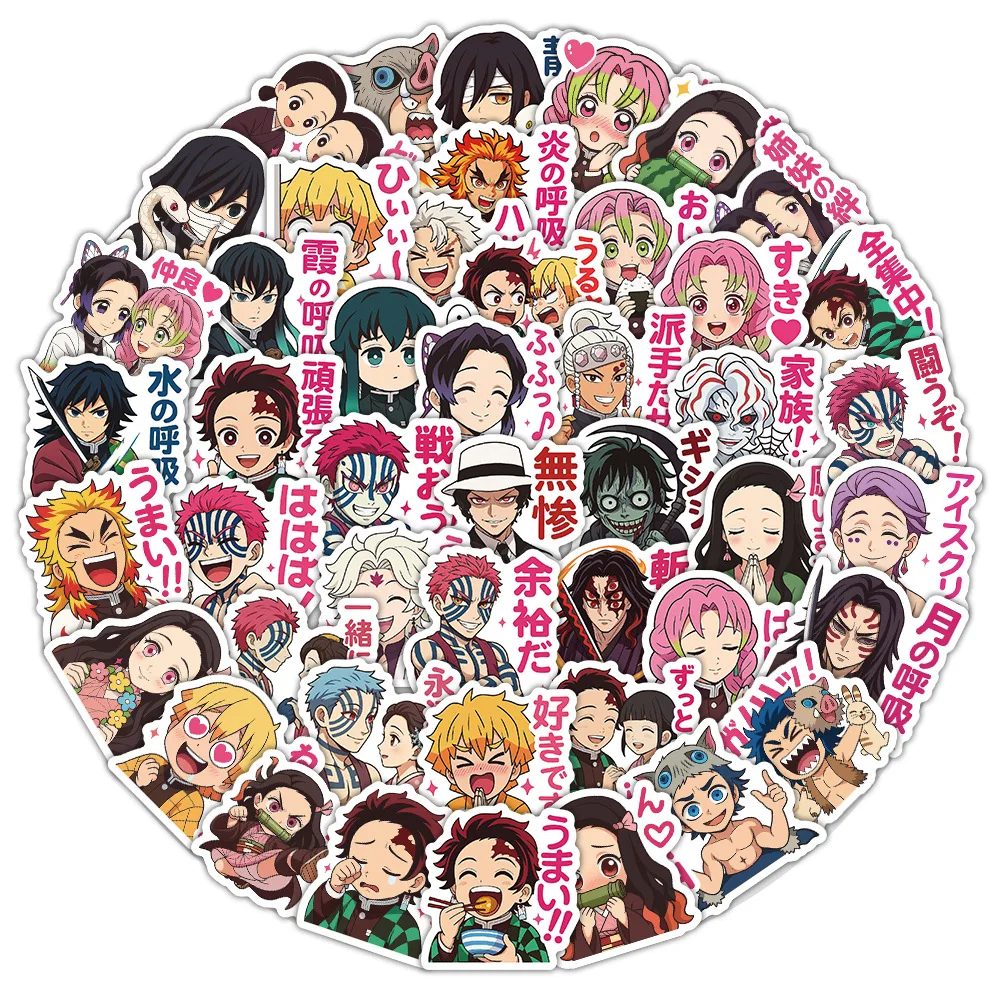 

100 новых и уникальных аниме-наклеек с персонажами Demon Slayer для украшения багажа и холодильника