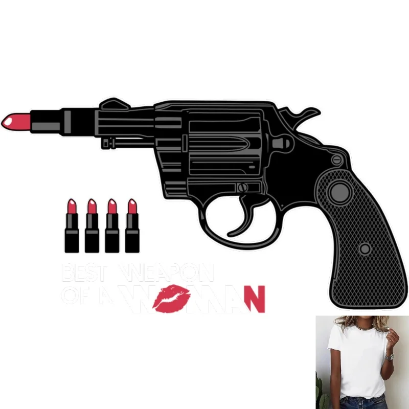 Trendy Pistol Lipstick Red Lip Pattern Heat Transfer White Ink Iron - on Decal, Versatile, Suitable for T - shirts, Canvas Bags