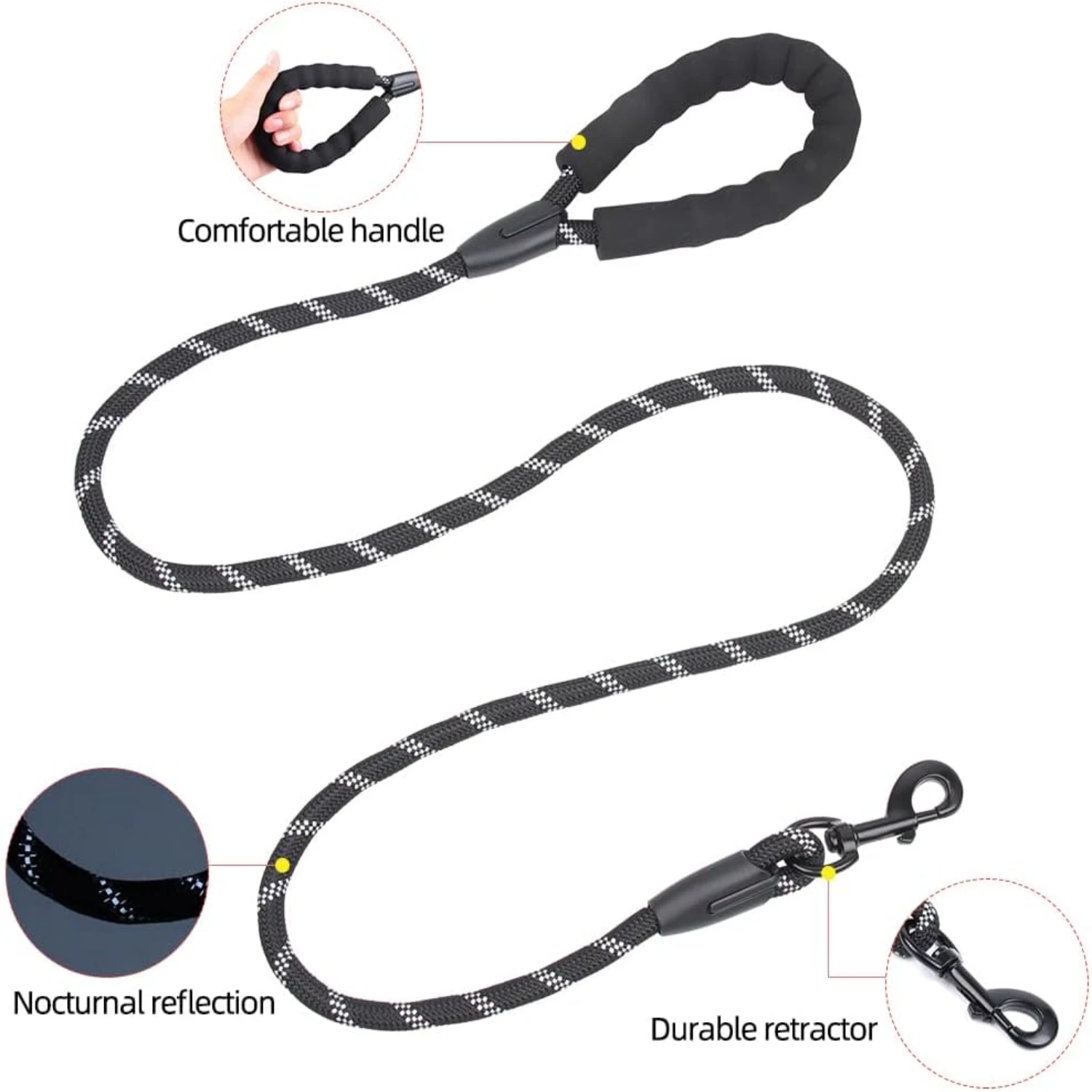 Trela reflexiva durável resistente do cão de 5 pés com punho acolchoado confortável da espuma-ideal para cães pequenos e médios andando traini