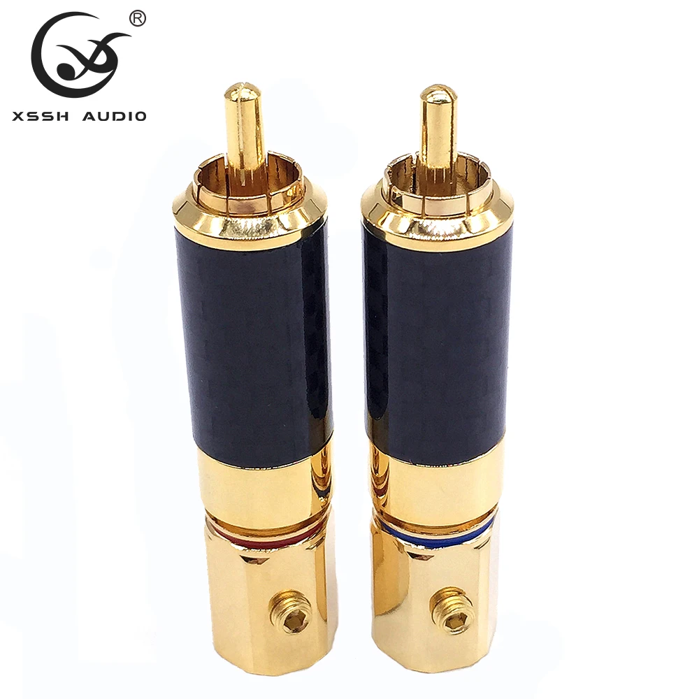 4 stücke Männlichen RCA Adapter XSSH OEM ODM DIY Audio HiFi Carbon Fiber Shell 24K Gold Überzogene 11mm männlichen Audio RCA Jack Stecker Anschlüsse – Detail 6