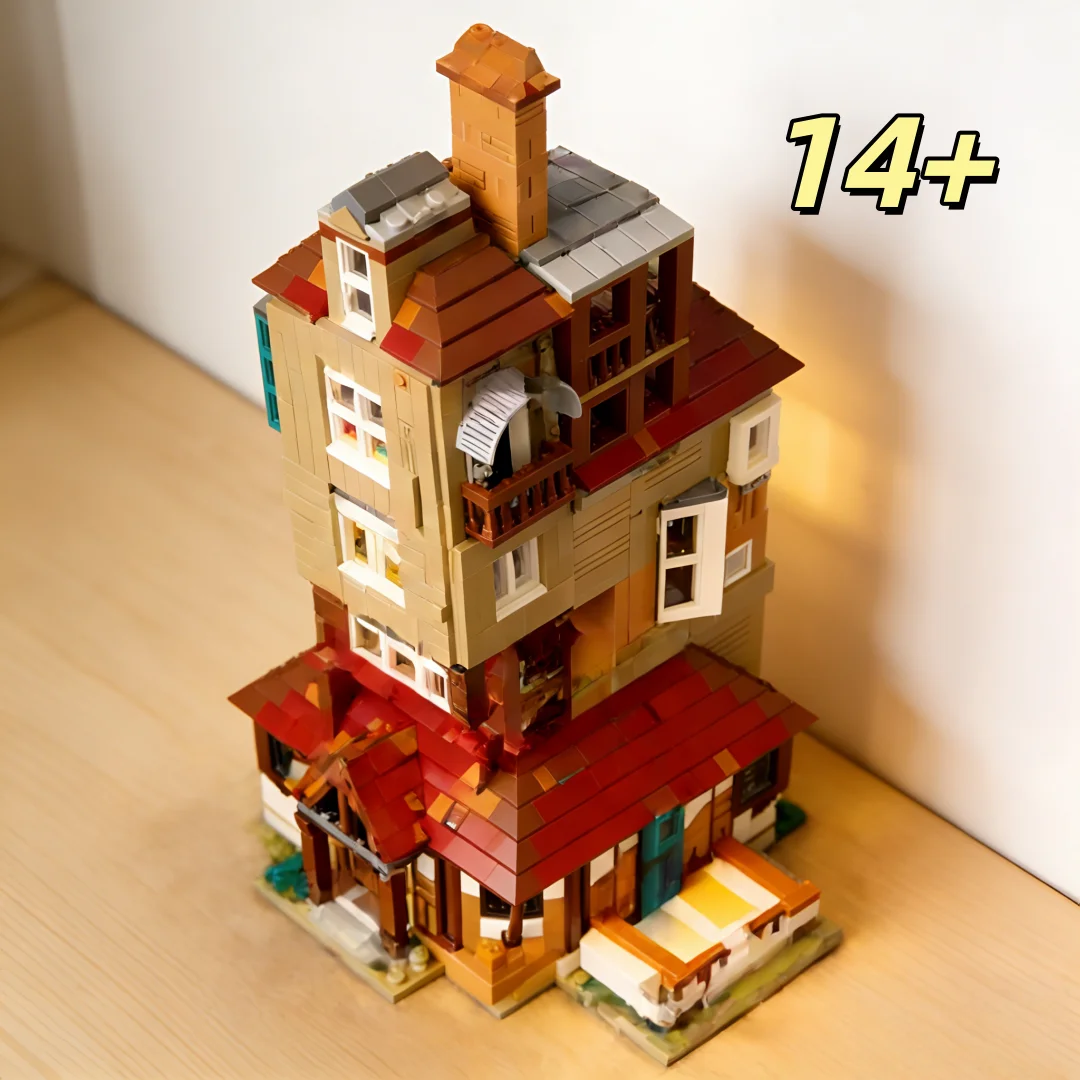 

2405 гранулированные строительные блоки MOC «Кривой дом», многослойная модель наклонного деревянного дома, коллекционная сборная игрушка для взрослых, подарок на праздник