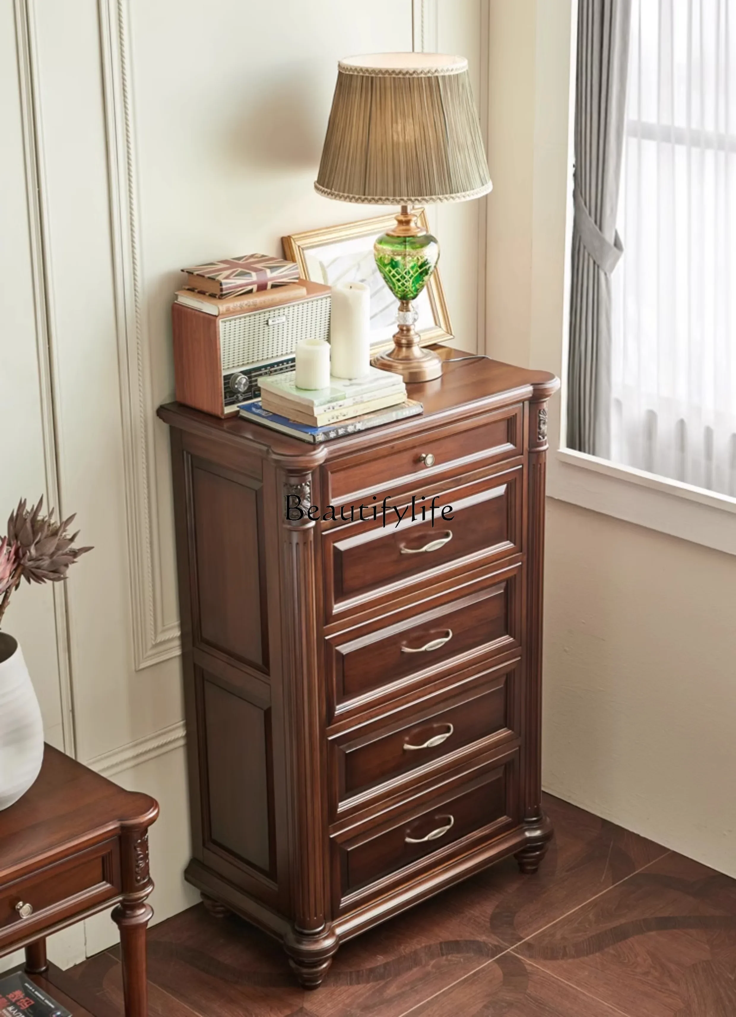 

05-American luxury retro mahogany all solid wood chest locker