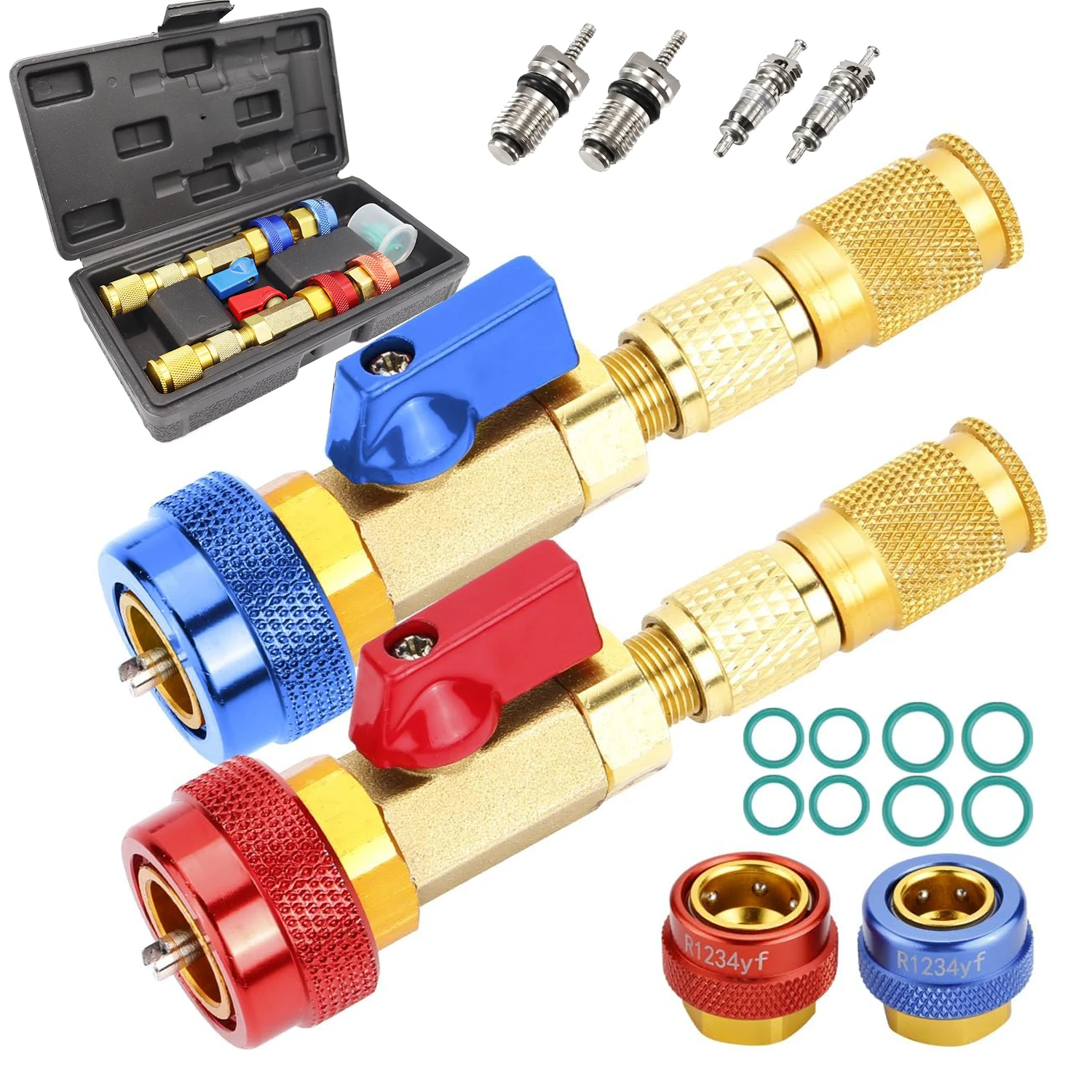 R134A R1234YF valve core kit, copper aluminum alloy high and low pressure maintenance tool, valve quick removal installation kit