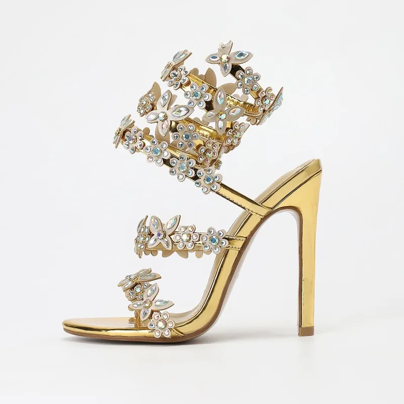 Sandales à Talons Hauts à Tête Ronde avec Strass Irisés pour Femme, Chaussures de Banquet de Mariage, Couleur Or et Argent, Taille 42, 11cm, Été, Nouveau