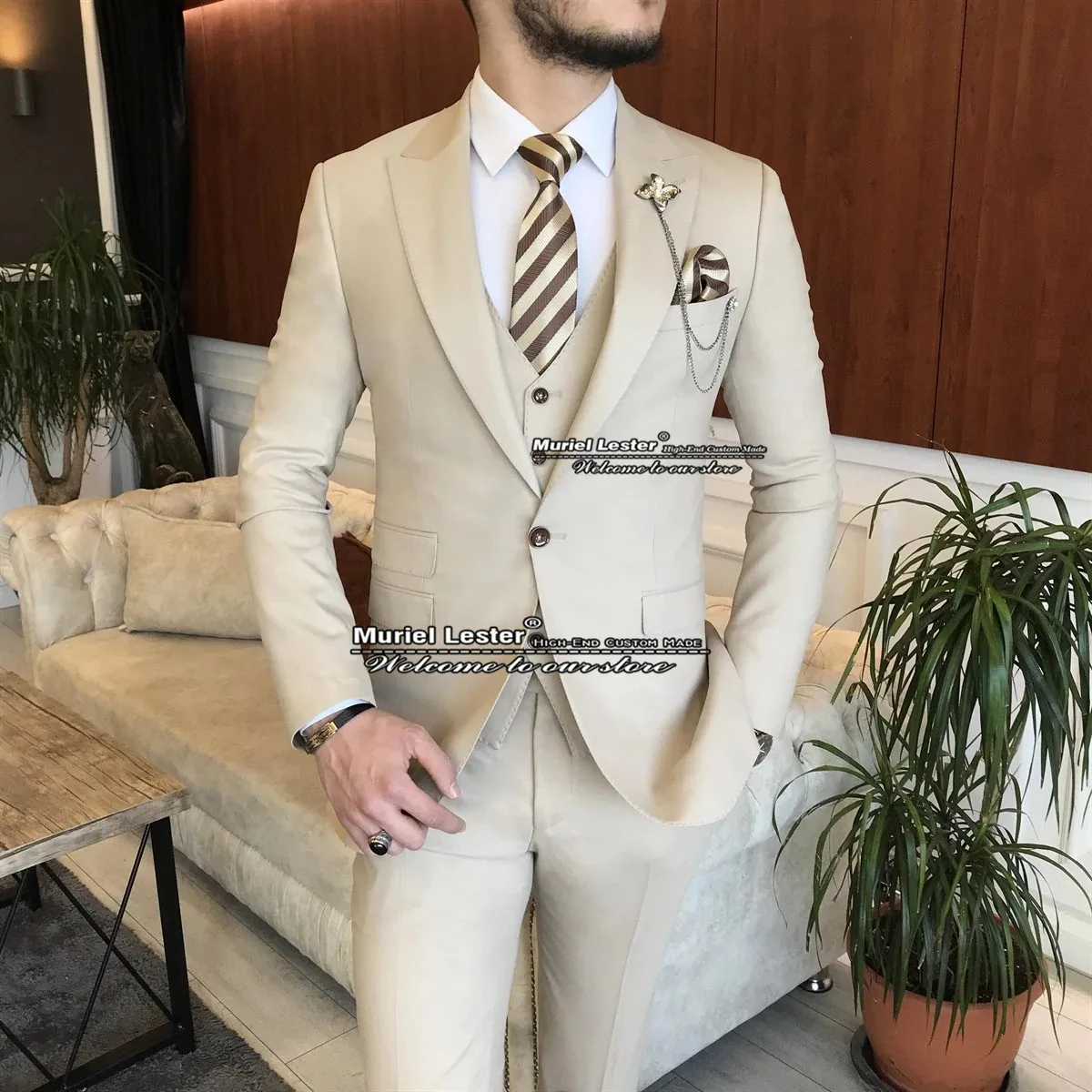 Ivory Suits Men Slim Fit Jacket+Vest+Pants 3 Pieces Formal Business Office Work Blazers Custom Made Costume Homme Mariage 2022