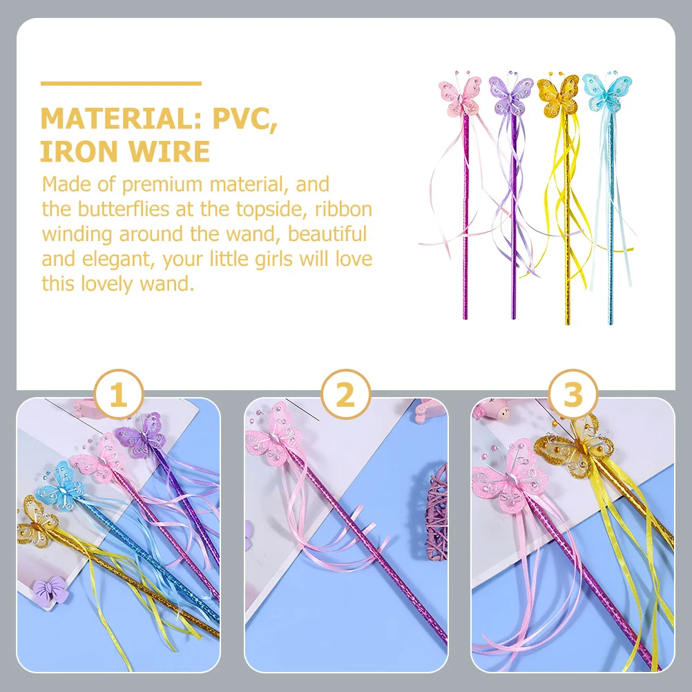 4Pcs Butterflies Fairy Stick Wand Premium Material for Kids Stage Performance Pretend Play Gift Butterflies Fairy Wands