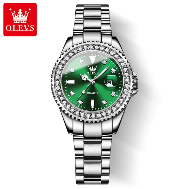 OLEVS Original Diamant Zifferblatt Quarzuhr für Frauen Mode Elegante Damen Uhren Edelstahl Wasserdichte Damen Armbanduhr 3