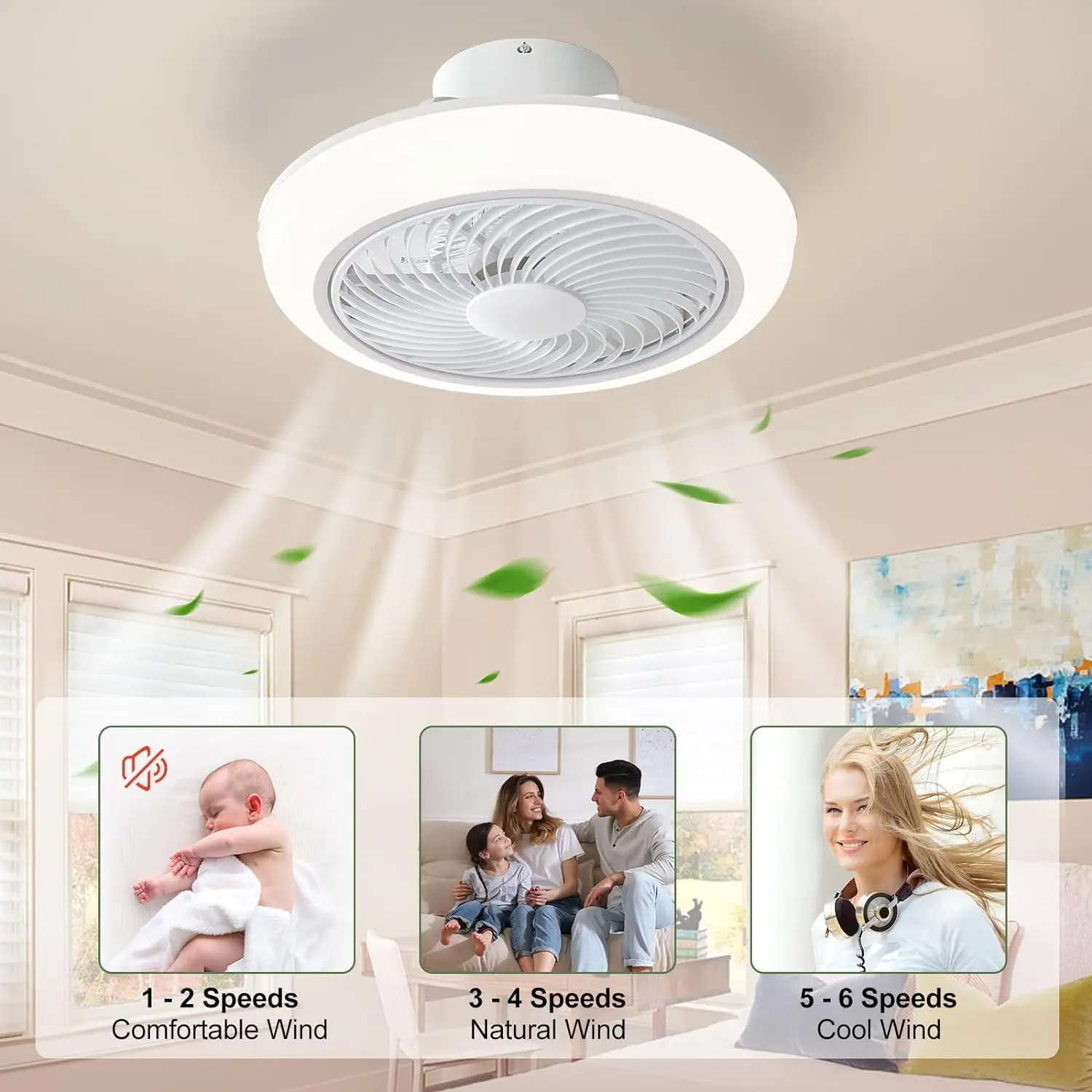 Ventilador de techo Led inteligente con Control remoto, lámpara grande de 72W para decoración de sala de estar, iluminación regulable para interiores