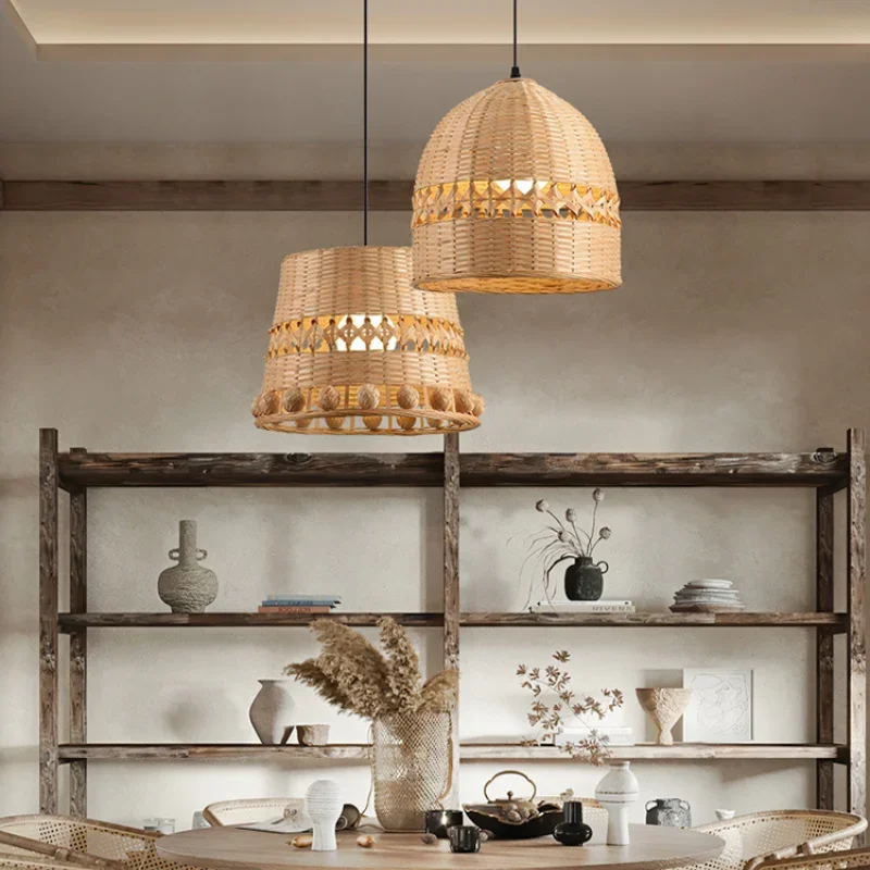 SANDYHA Bamboo Chandelier Chinese Simple Retro Lantern Commercial Restaurant Catering Hot Pot Shop Decorative Lighting Fixture