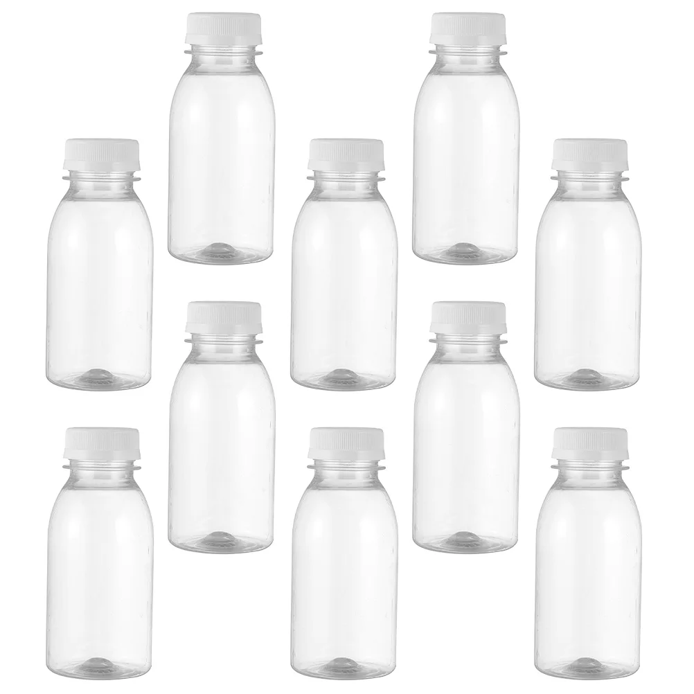 

10 Pcs 200ml Plastic Milk Bottles Transparent Juice Beverage Sub Bottles Durable Reusable Travel Fitness Water Bottle