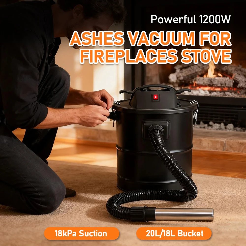 TUNGFULL Heavy-Duty Electric Ash Vacuum Cleaner for Wood Stove Fireplace & Pellet Stove with Hose And Nozzle Ash Extractor